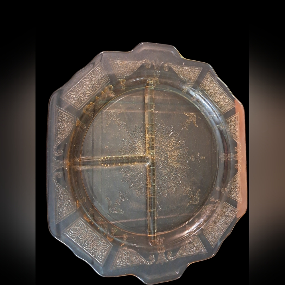 Vintage Princess Yellow Depression Glass Divided Serving Plate 10.5"
